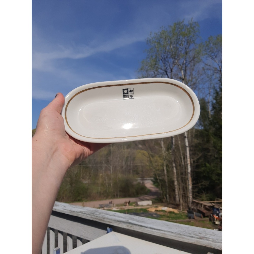Vintage Jackson China Falls Creek PA White Gold Rim Nautical Dish Trinket Relish